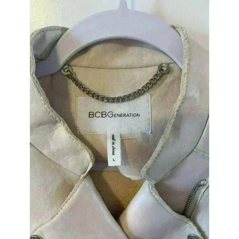 BCBGeneration Light Pink Faux Leather Jacket Cropped Full Zipper Size L NWOT - Picture 2 of 5